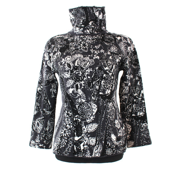 FUZZI JPG Wool Floral Print Knit Funnel Neck Sweater Small Long Sleeve Top S